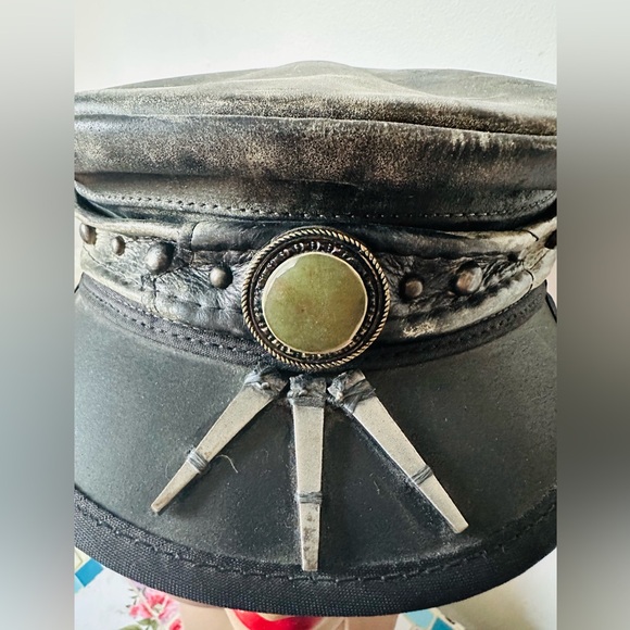 Royal Peasantry Vintage Style Artisan Handmade Black Leather Women's Cap Hat - Picture 3 of 6